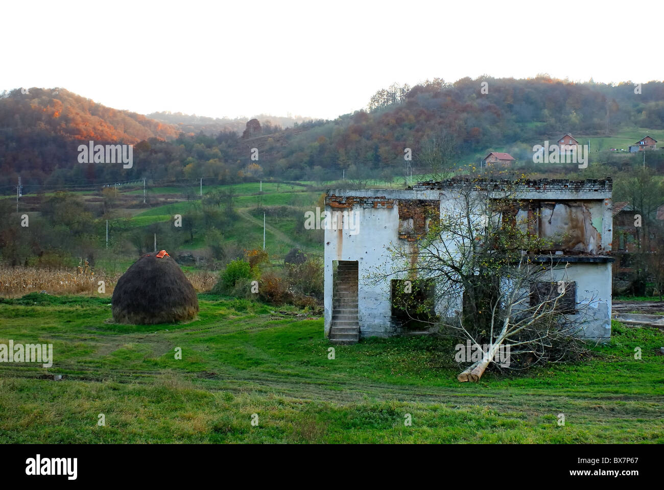 Kravica, Bosnia, bosnian serb houses destroyed by the members of the Muslim Army. Stock Photo