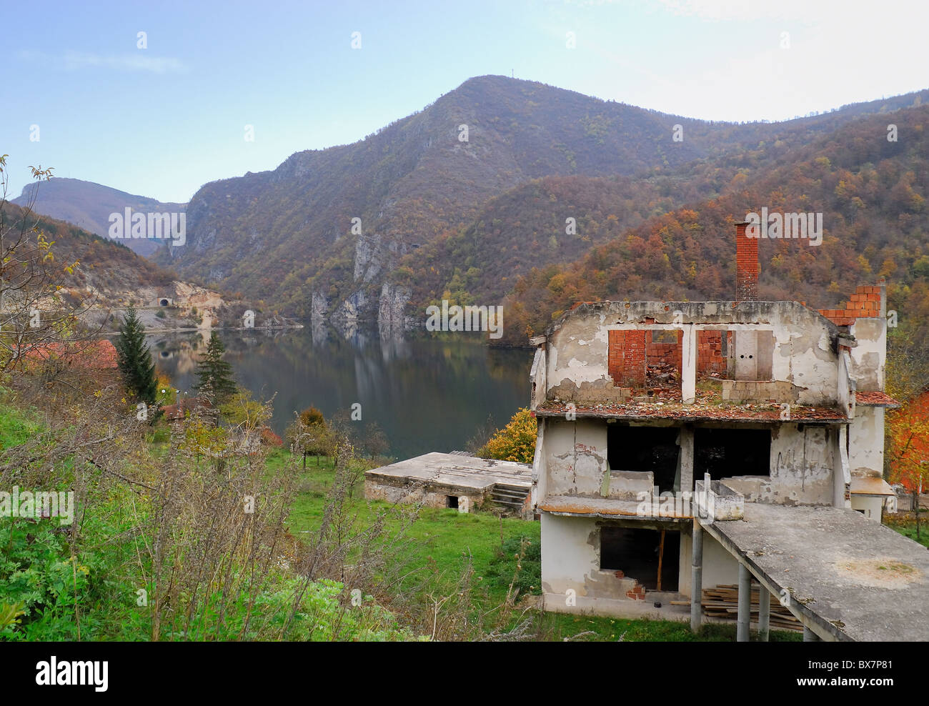 Mededa, Bosnia, muslim houses destroyed by the members of the White Eagles, Serbian paramilitary group. Stock Photo