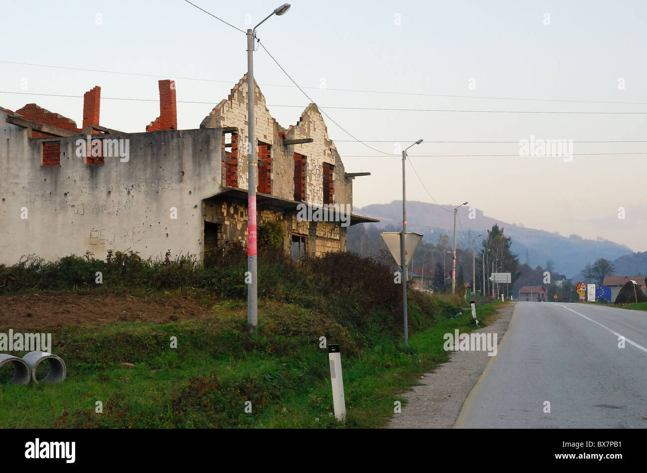 Konjevic Polje,Bosnia, muslim houses destroyed by the members of Bosnian Serb Army. Stock Photo