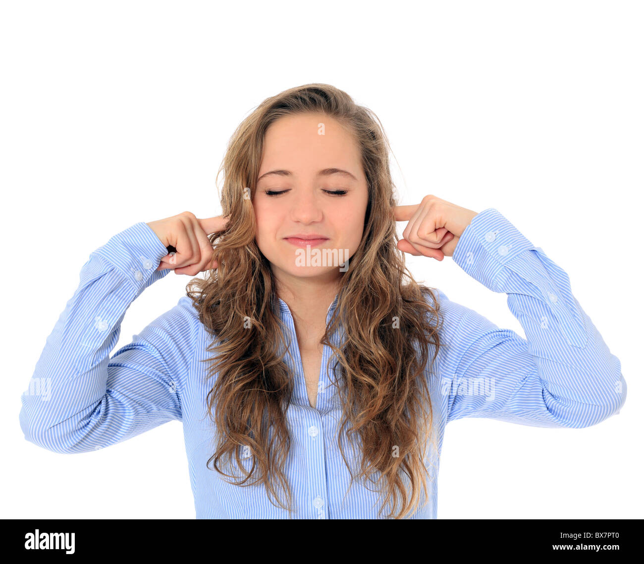Fall on deaf ears of an attractive young girl . All on white background Stock Photo Alamy