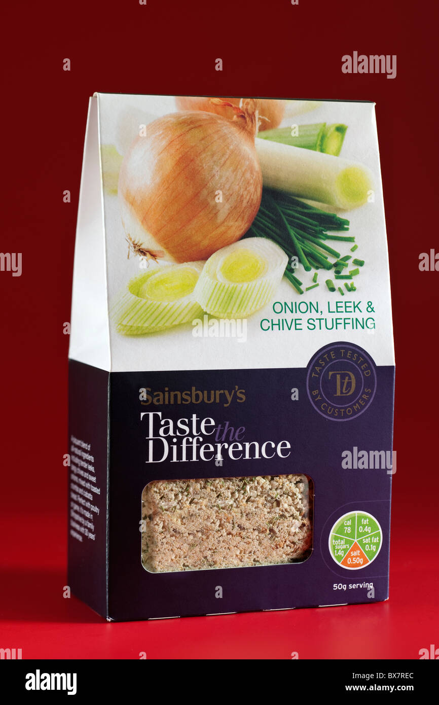 Sainsbury's Taste the Difference Onion Leek and Chive stuffing mix Stock Photo