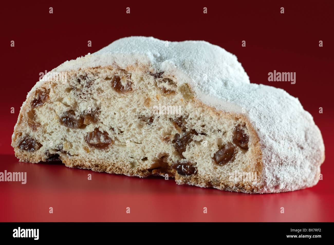 Slice of Marzipan Christmas Stollen Stock Photo