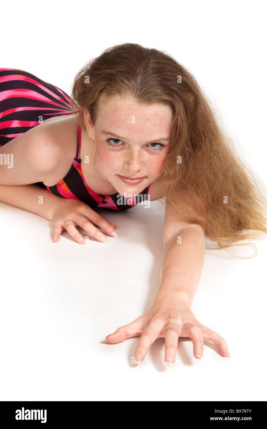 Studio shot of beautiful young girl in modern / jazz dancing costume