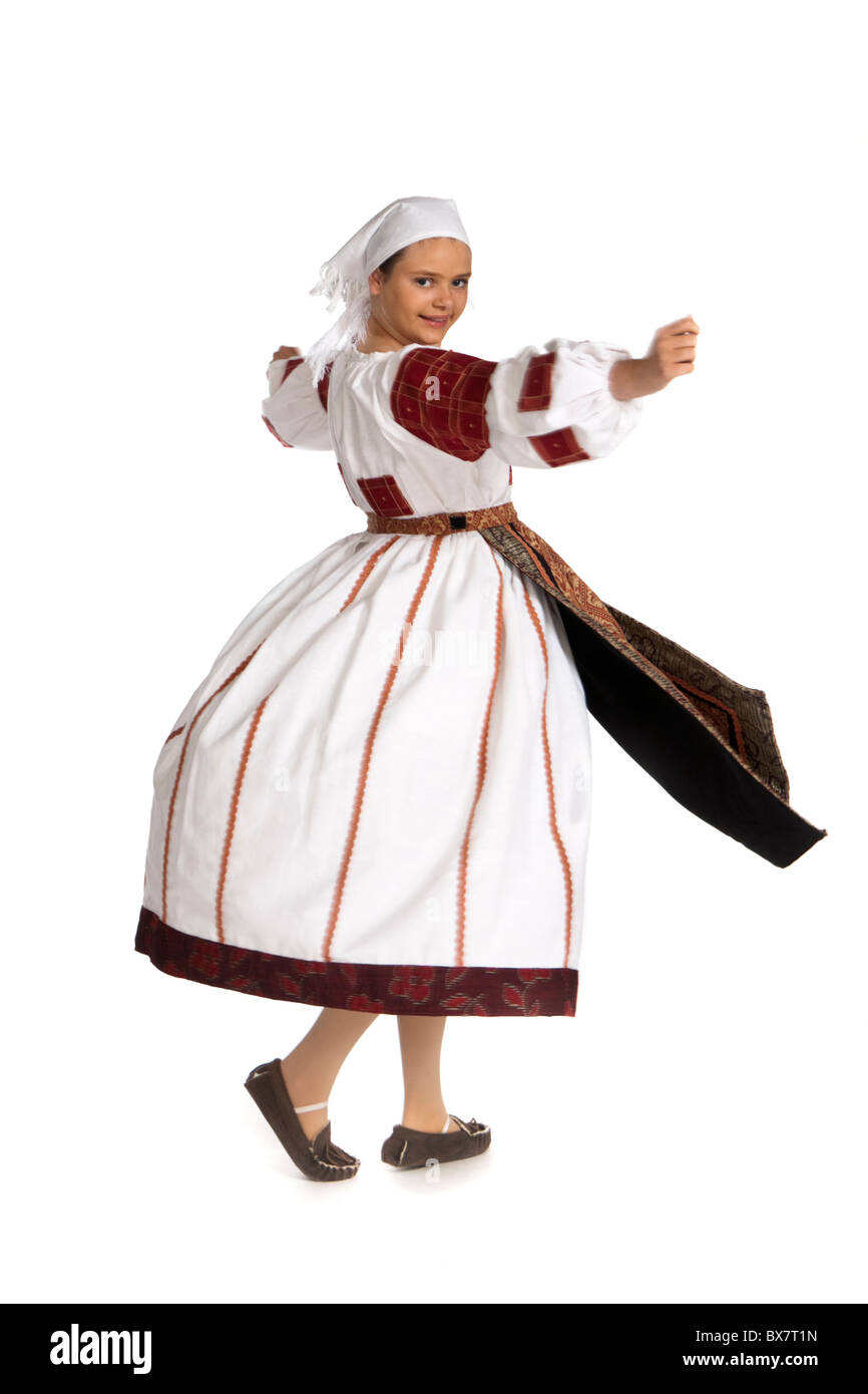 Young girl in a traditional Romanian national dance costume Stock Photo