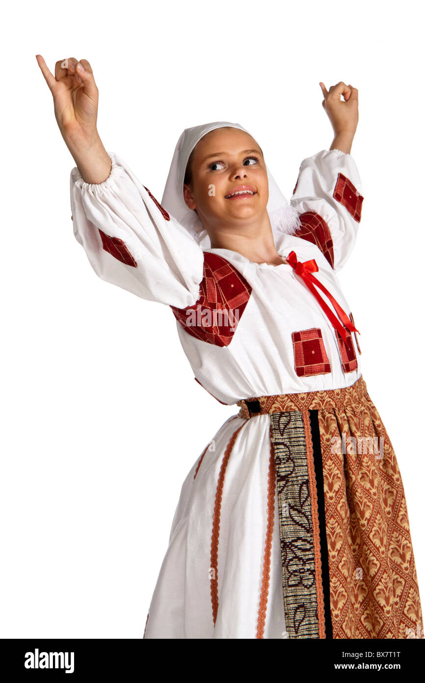 Young girl in a traditional Romanian national dance costume Stock Photo