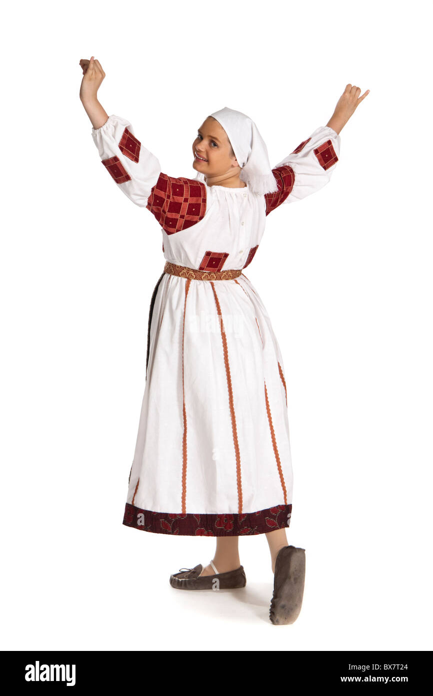Young girl in a traditional Romanian national dance costume Stock Photo