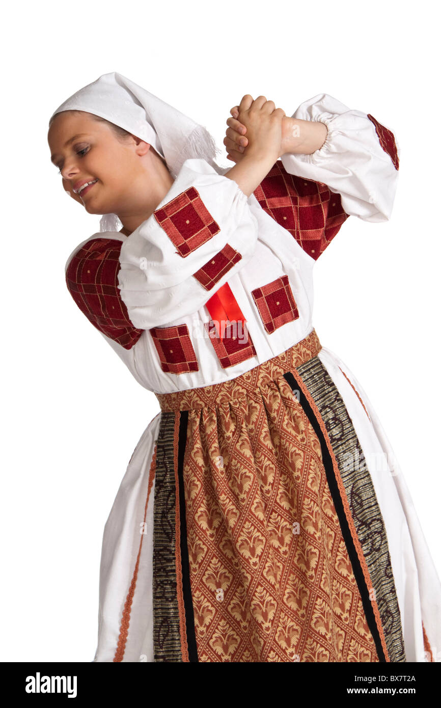 Young girl in a traditional Romanian national dance costume Stock Photo