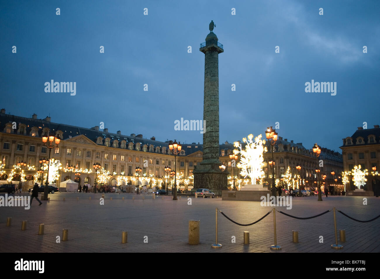 Paris, France, Street Scene, Wide Angle View, Luxury Christmas Shopping, Lighting Decorations, on "Place Vendome" with Column, Colonne Vendôme Stock Photo