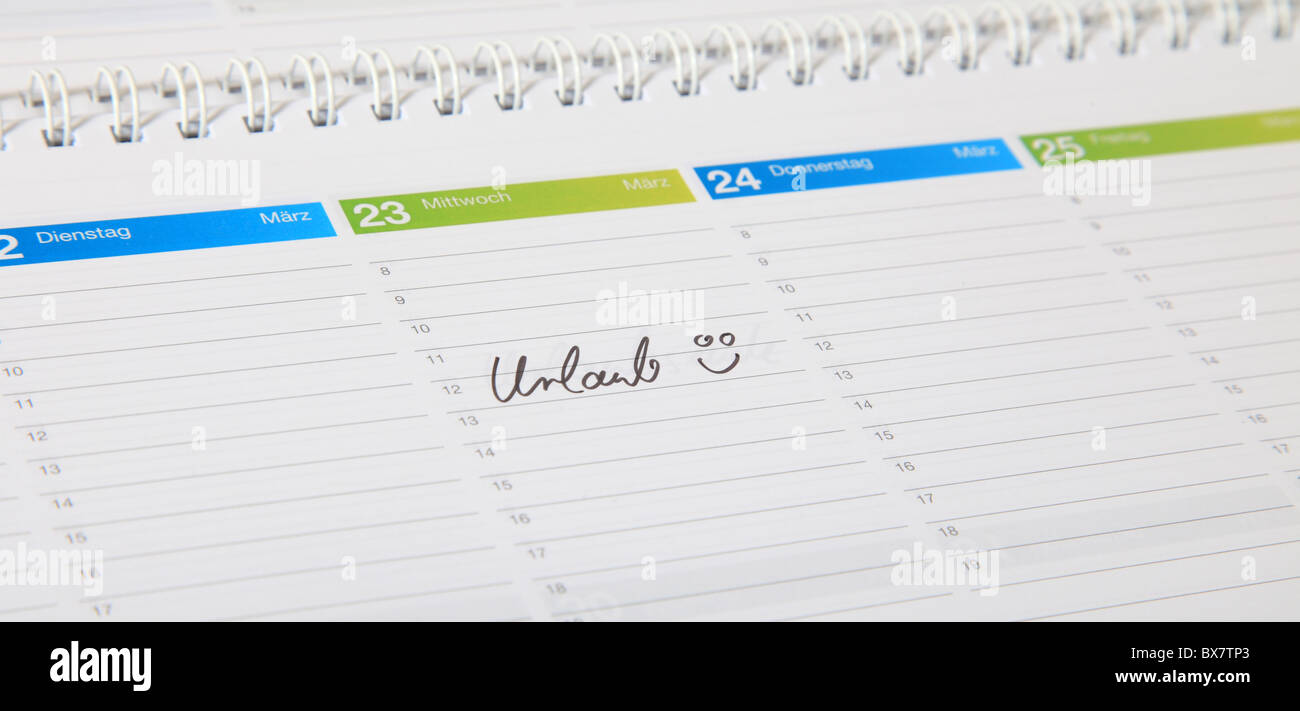 A standard schedule. The german term Urlaub is marked. (english: vacation) Stock Photo