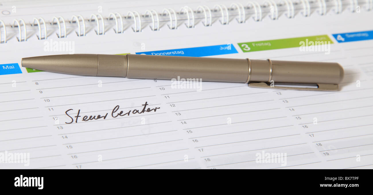 A standard schedule. The german term Steuerberater is marked. (english: tax accountant) Stock Photo