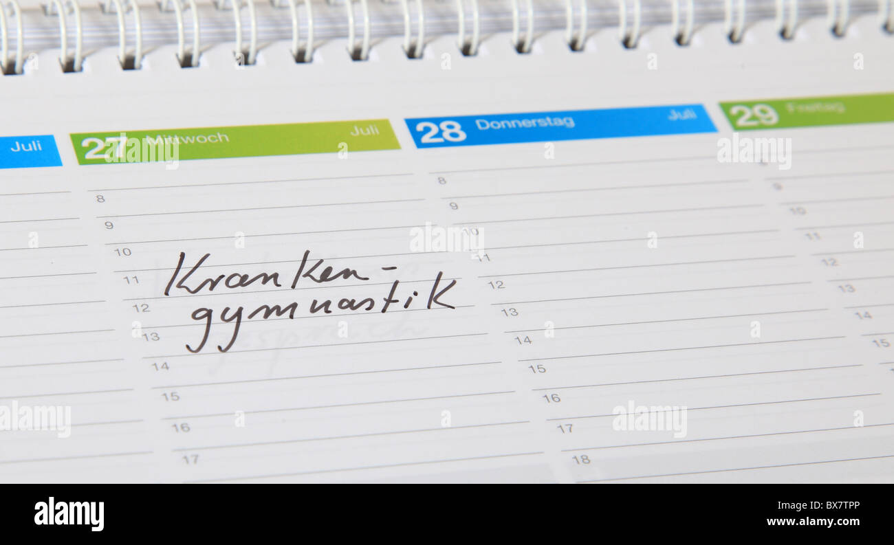 A standard schedule. The german term Krankengymnastik is marked. (english: physiotherapy ) Stock Photo