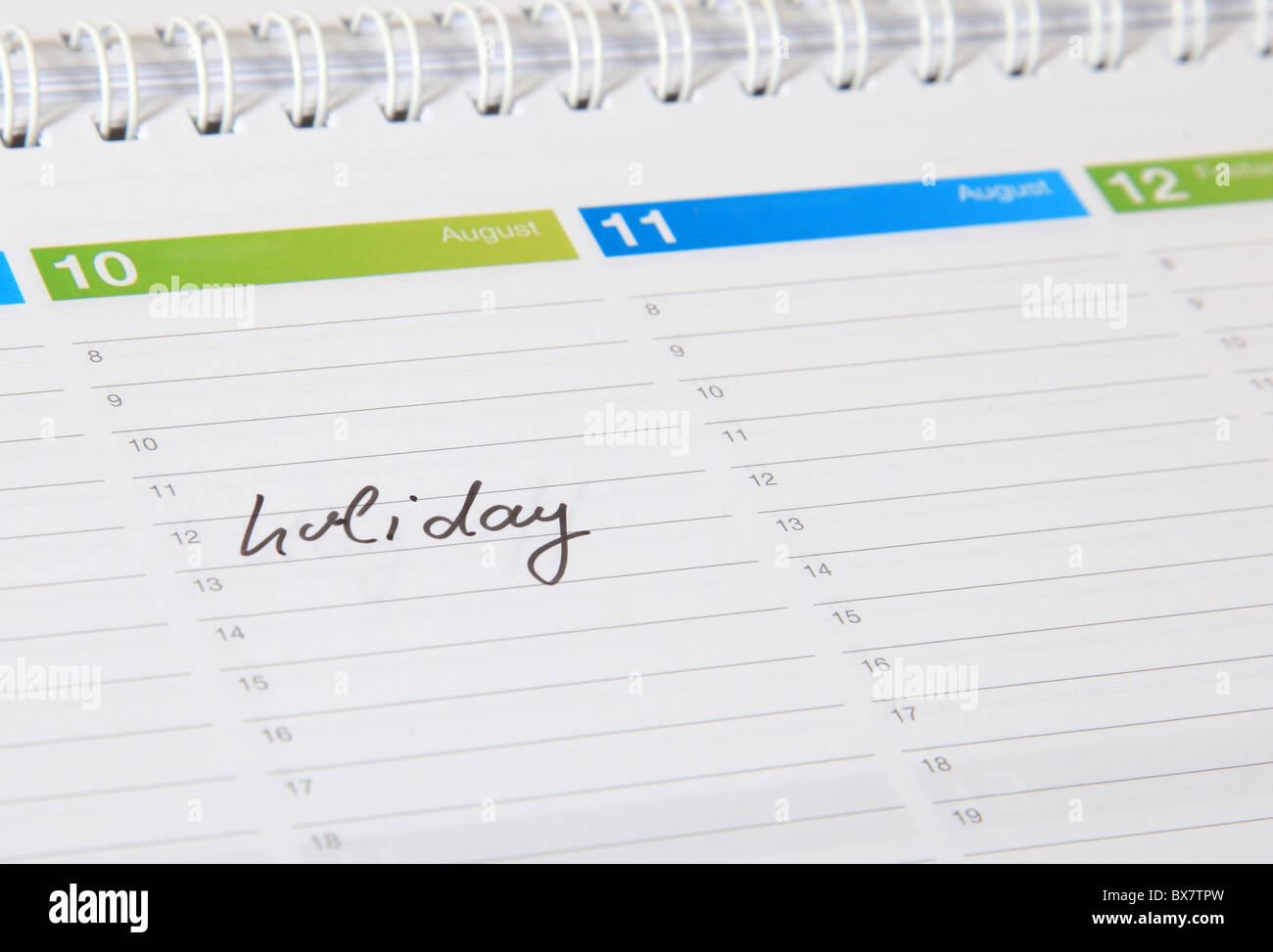 A standard schedule. The term holiday is marked Stock Photo Alamy