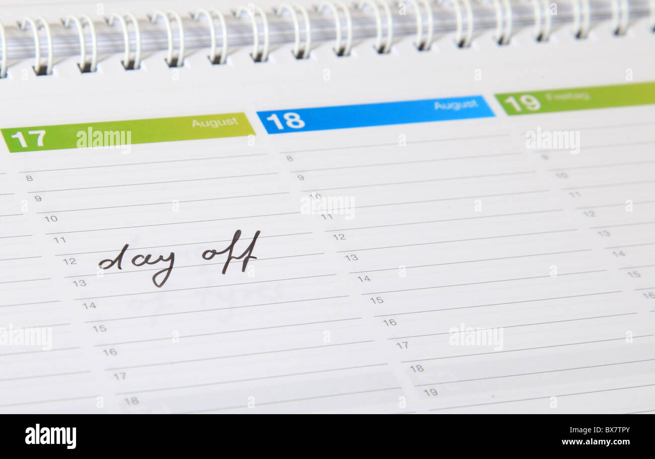 A standard schedule. The term day off is marked. Stock Photo
