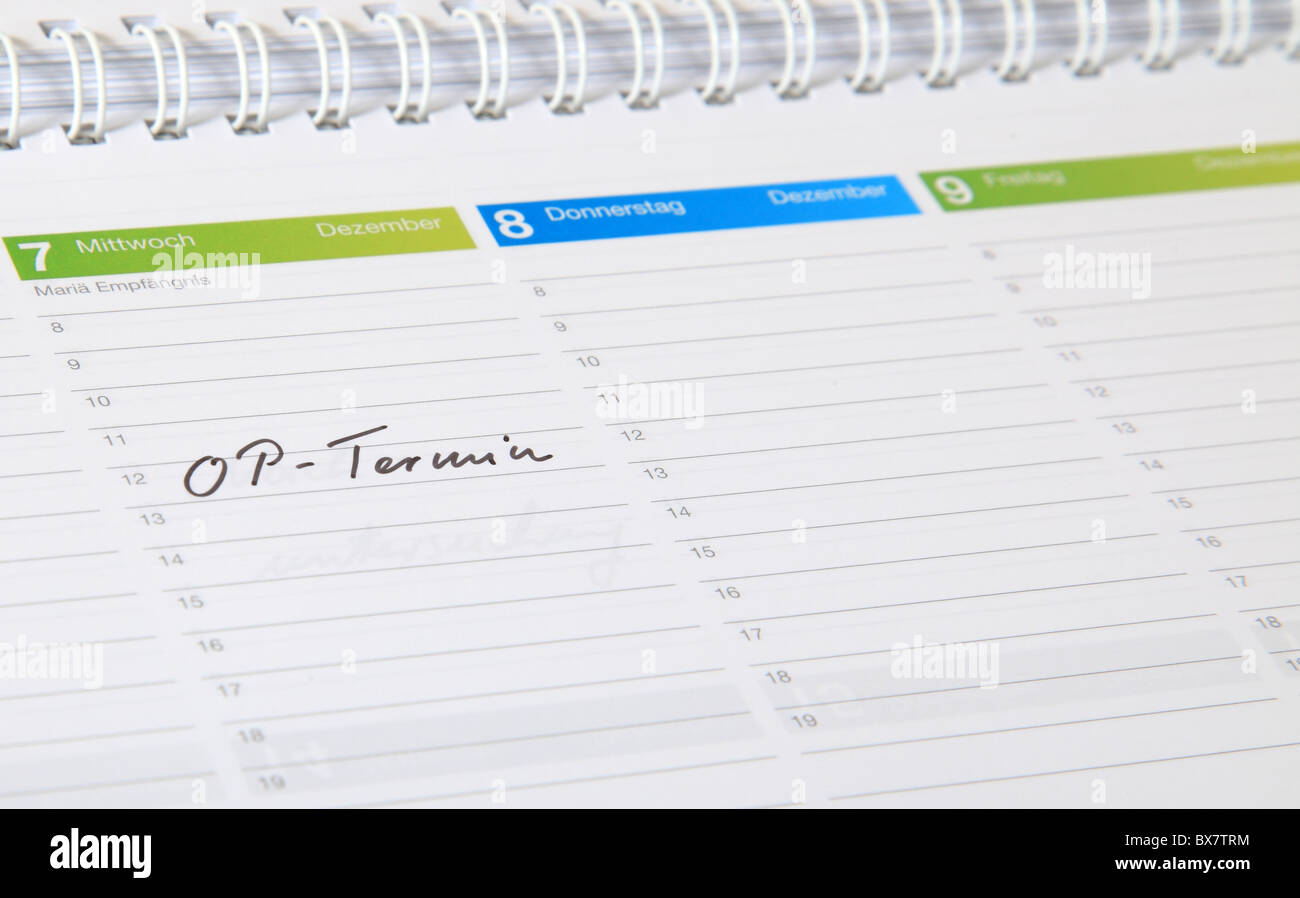 A standard schedule. The german term OP-Termin is marked. (english: surgery date) Stock Photo