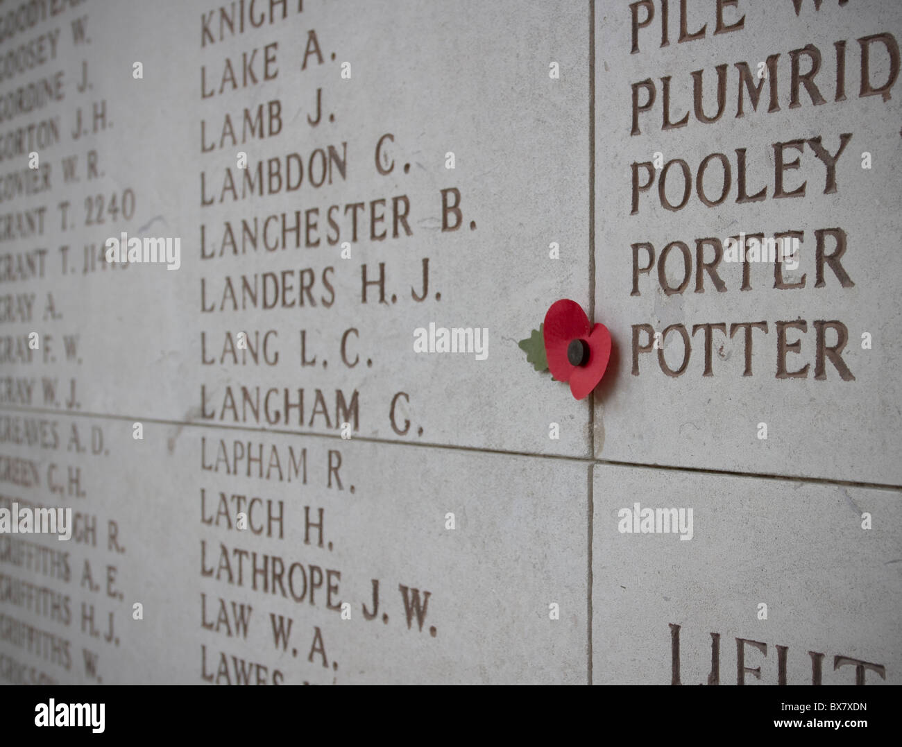 Menin Gate in Ypres Belgium with poppy Stock Photo