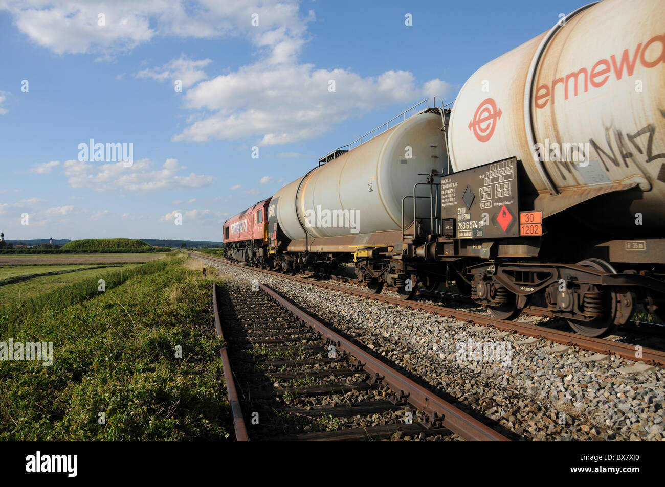 Freight train with tank cars Stock Photo Alamy