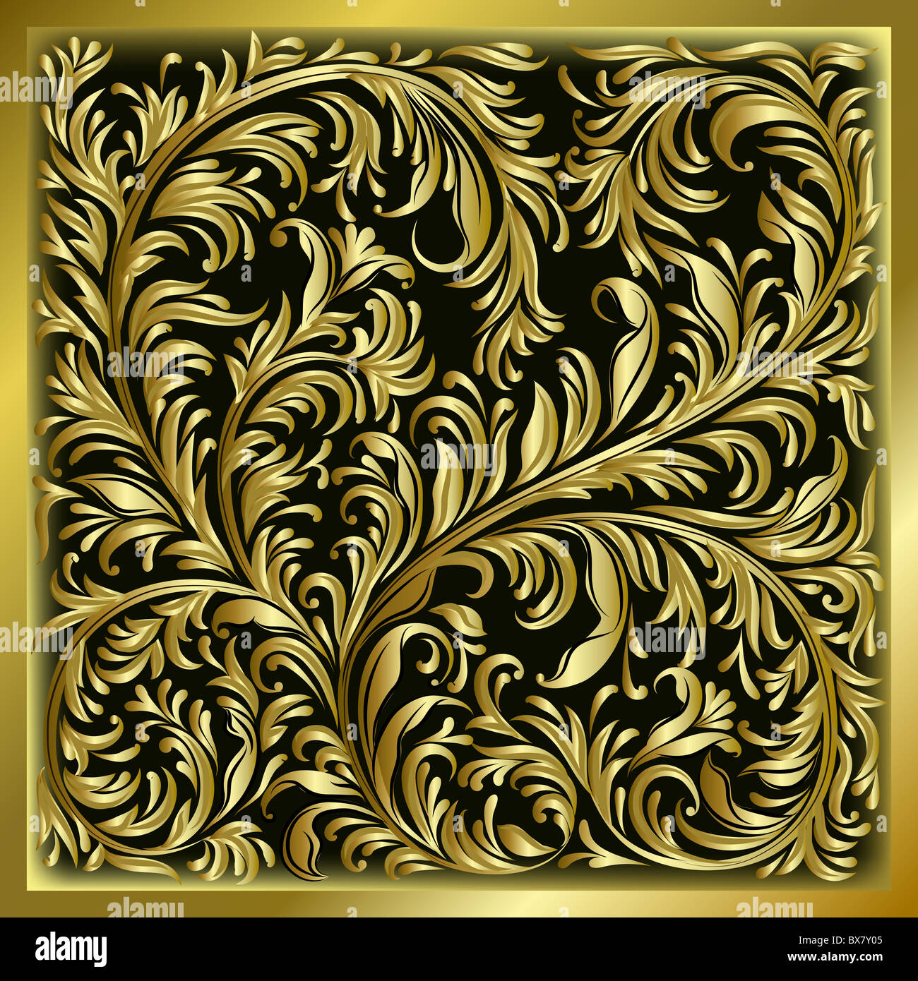 abstract background with gold floral ornament on black Stock Photo - Alamy