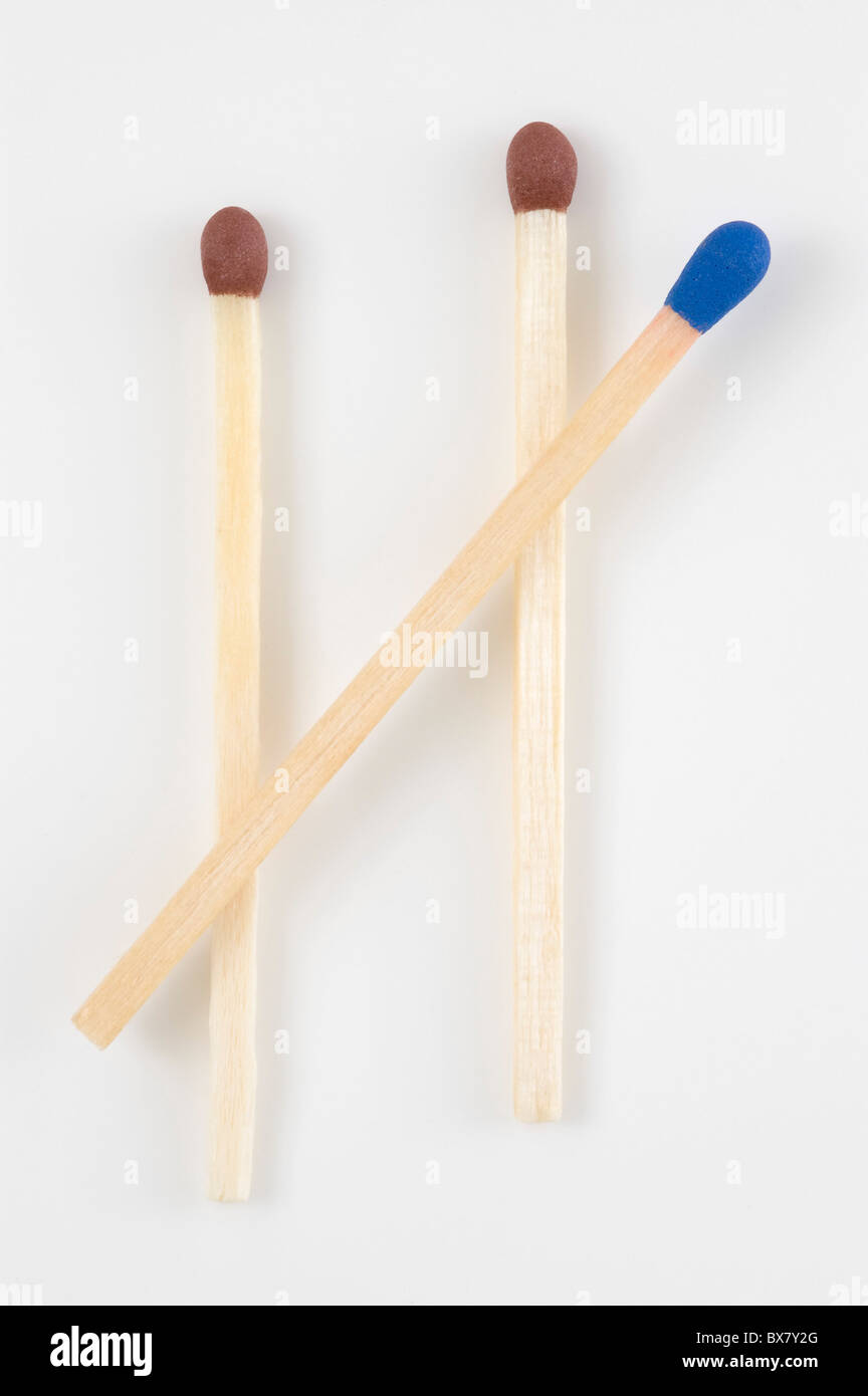 Composition of 3 safety matches on white. Stock Photo