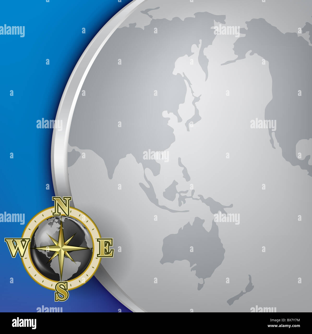 Abstract background with grey globe and gold compass Stock Photo - Alamy