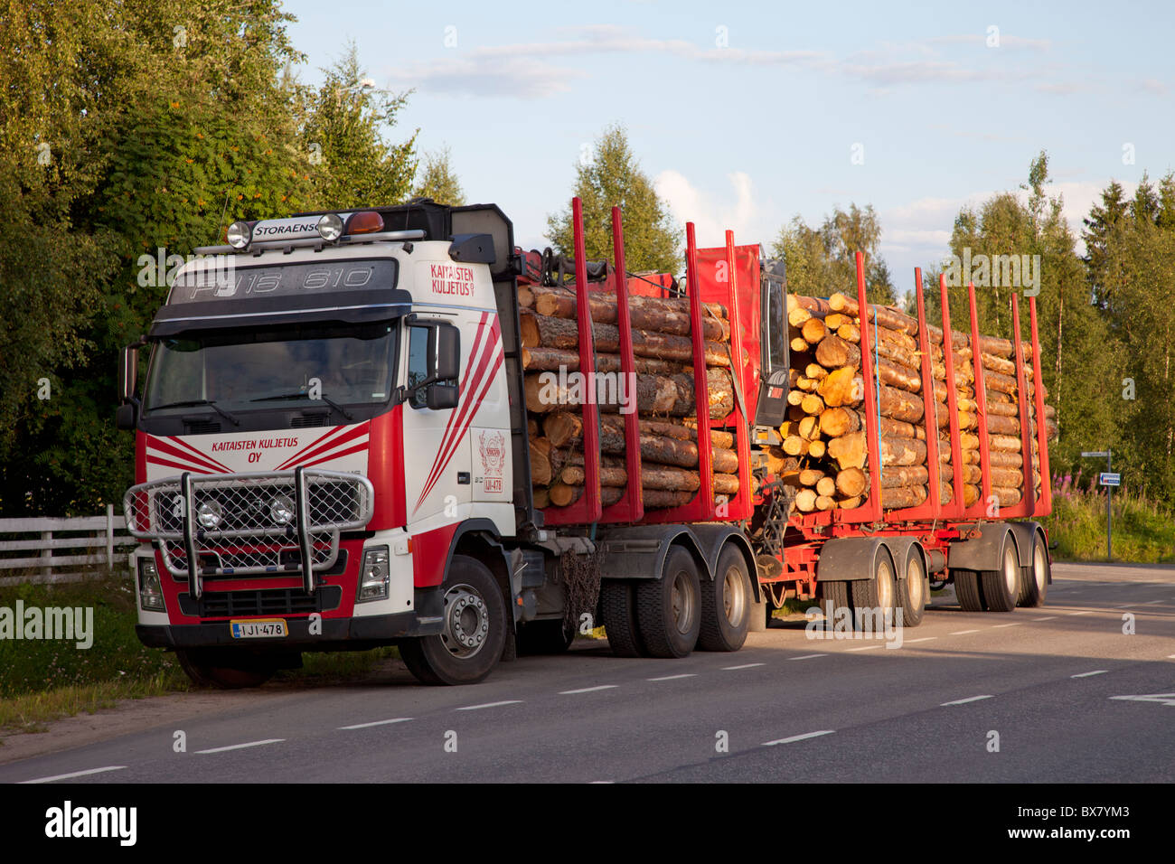 Finnish logging truck parked at road stop , Finland Stock Photo Alamy