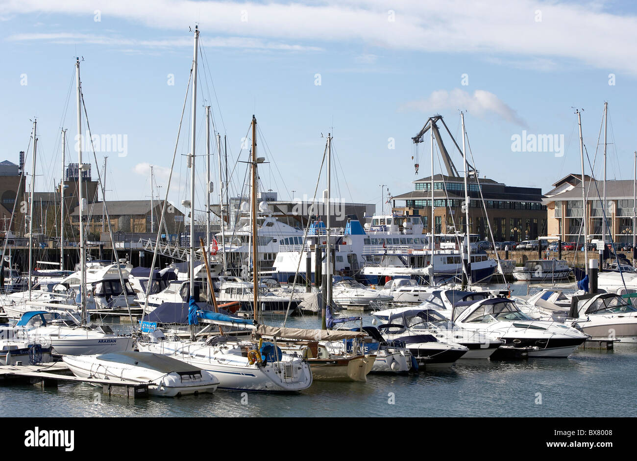 Boats at moorings in Southampton Harbour UK Stock Photo Alamy