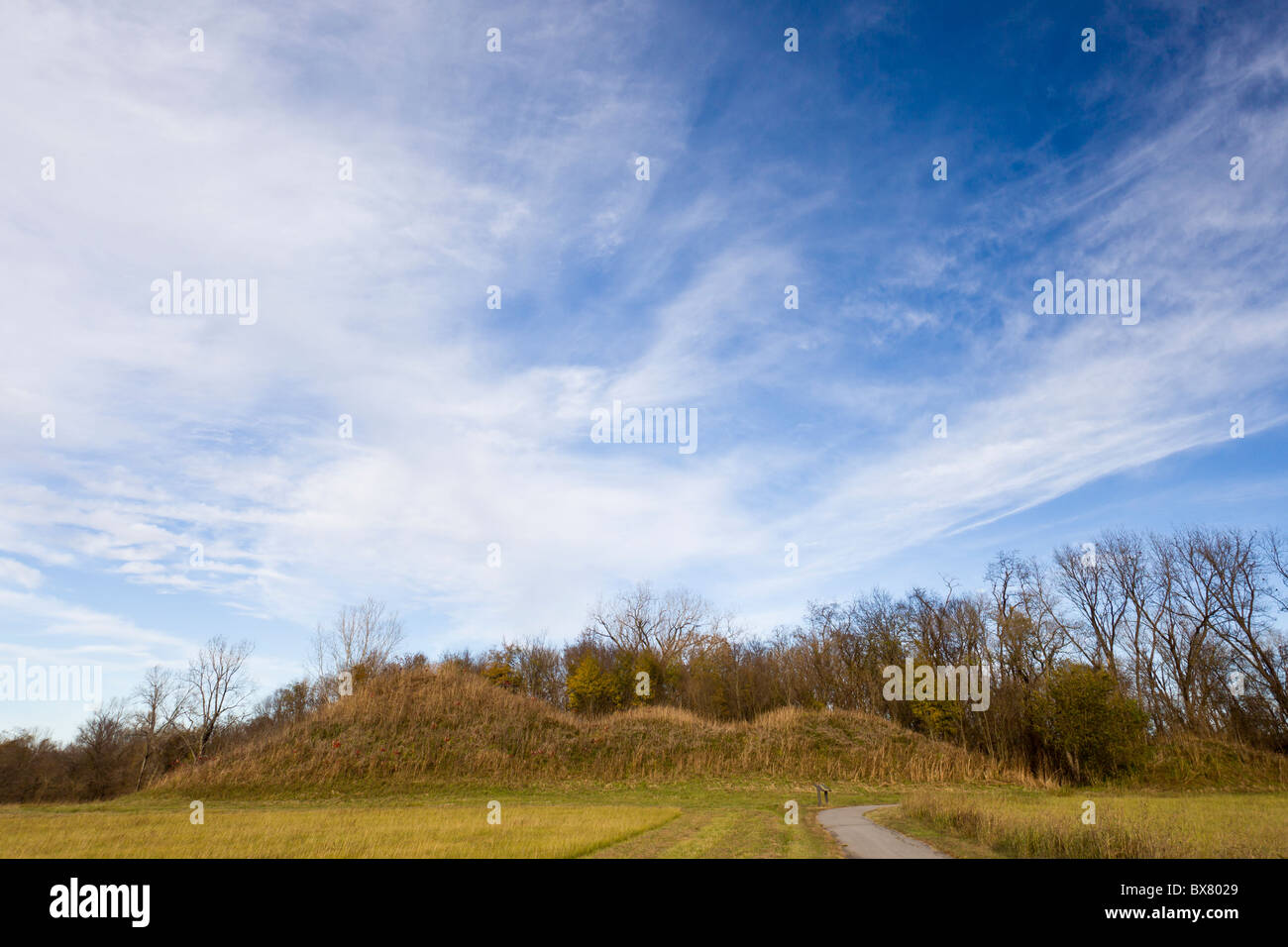 Craig Mound or The Spiro Mound is the only actual burial mound at the Spiro Mounds Archeological Site in Oklahoma, USA. Stock Photo