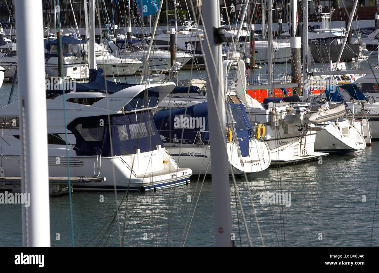 Boats at moorings in Southampton Harbour UK Stock Photo Alamy