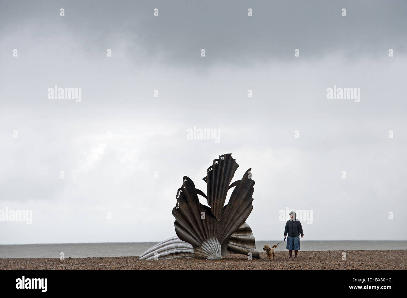 The 'Scallop' sculpture, dedicated to Benjamin Britten, Aldeburgh, Suffolk, UK. Stock Photo