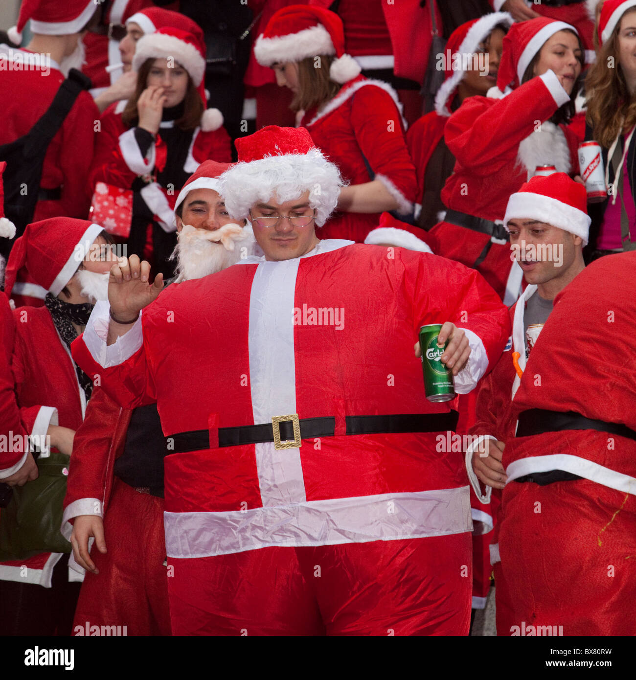 Santacon 2010, flashmob gathering of people dressed as Santa in Central London Stock Photo