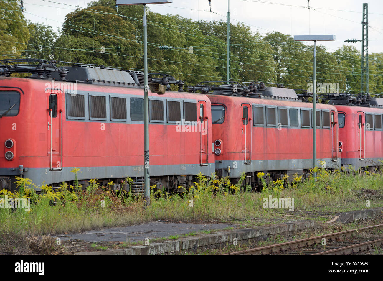 Disused locomotives, Opladen, Germany. Stock Photo