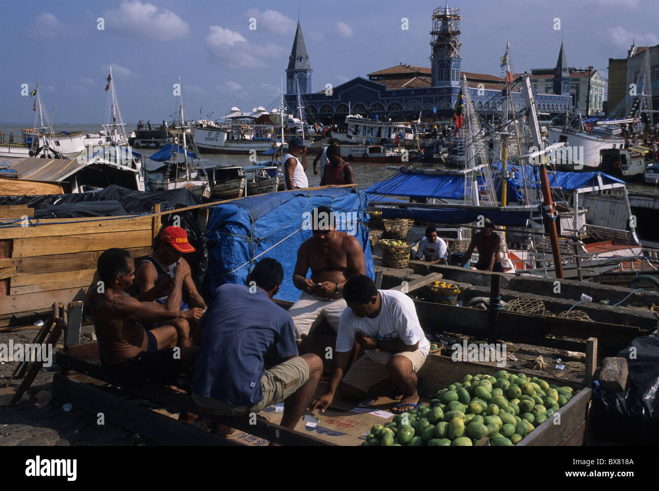 People playing cards in Ver o Peso Market (1668)  BELEM   State of Pará  BRAZIL (Amazon) Stock Photo