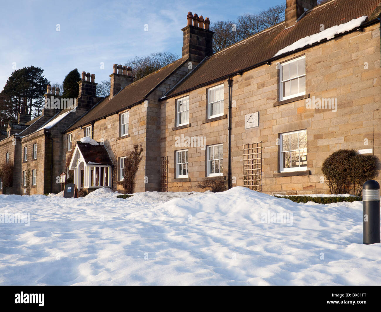 The Moors Centre, a resource centre, Art Gallery and tea room for the North Yorkshire Moors in winter snow Stock Photo