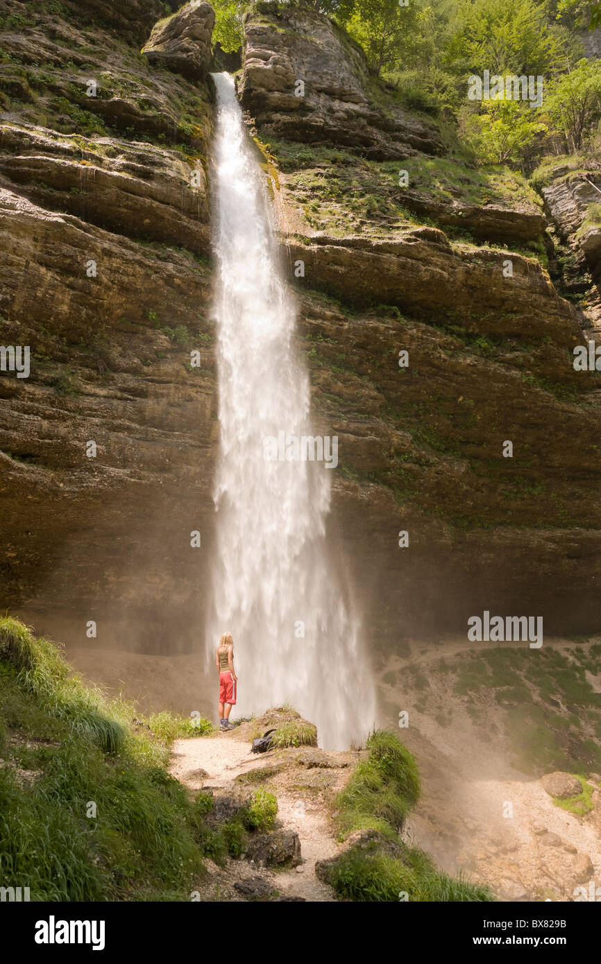 huge waterfall in slovenian julian alps Stock Photo