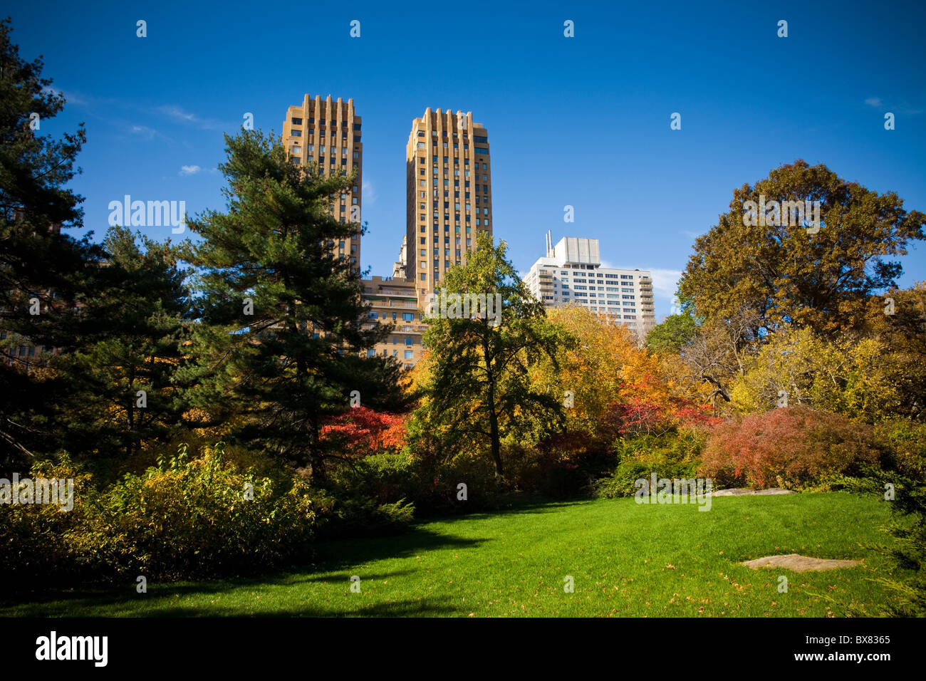 Autumn colors in Strawberry Fields in Central Park in New York City. Stock Photo