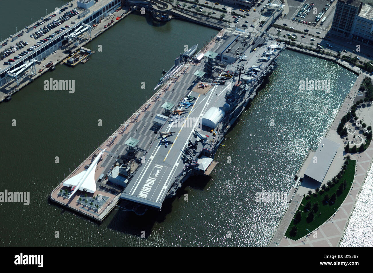 Aerial view of museum carrier 'Intrepid sea', Manhattan, New York city, North America Stock Photo