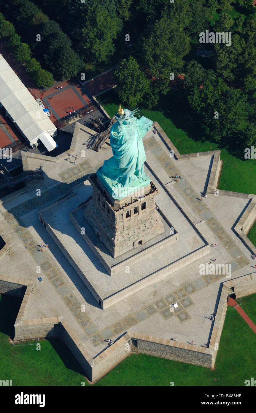 Aerial view of Liberty Statue island, New York bay, North america, USA Stock Photo