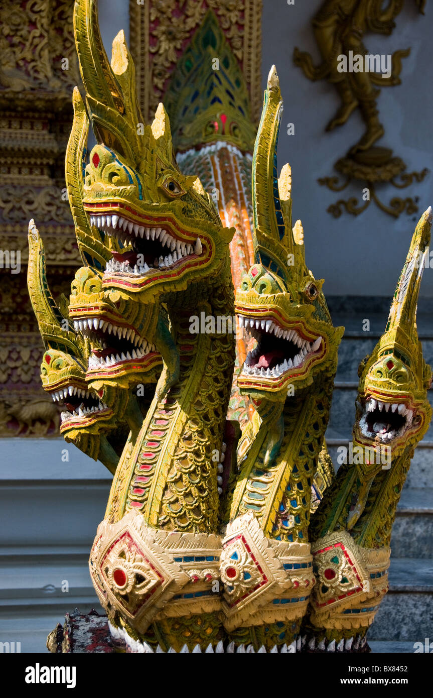 A group of Nagas at Wat Bupparam in Chiang Mai in Thailand.  Photo by Gordon Scammell Stock Photo