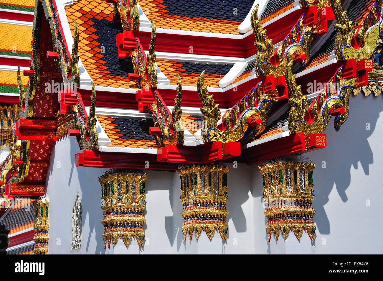 Decorative facade of Wat Pho Temple, Rattanakosin Island, Bangkok, Thailand Stock Photo