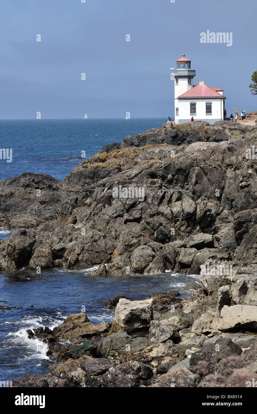 Rocky coast of San Juan island at lighthouse, Lime Kiln Point State Park, Washington Stock Photo