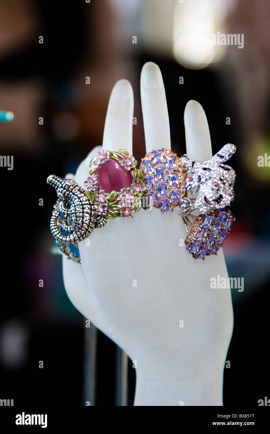 A selection of costume jewellery displayed for sale at Rozelle Market