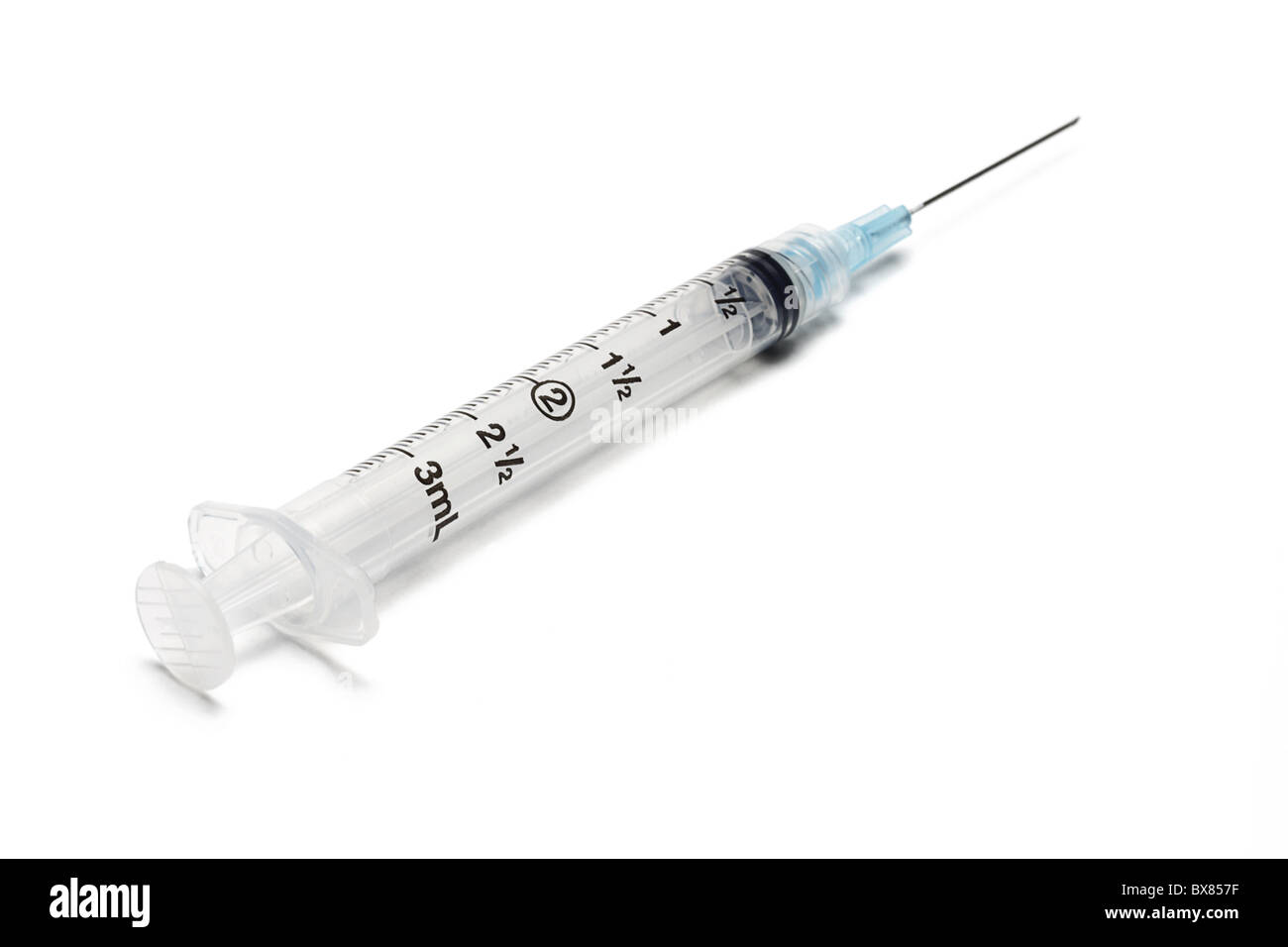 Used medical syringe and needle on white background Stock Photo