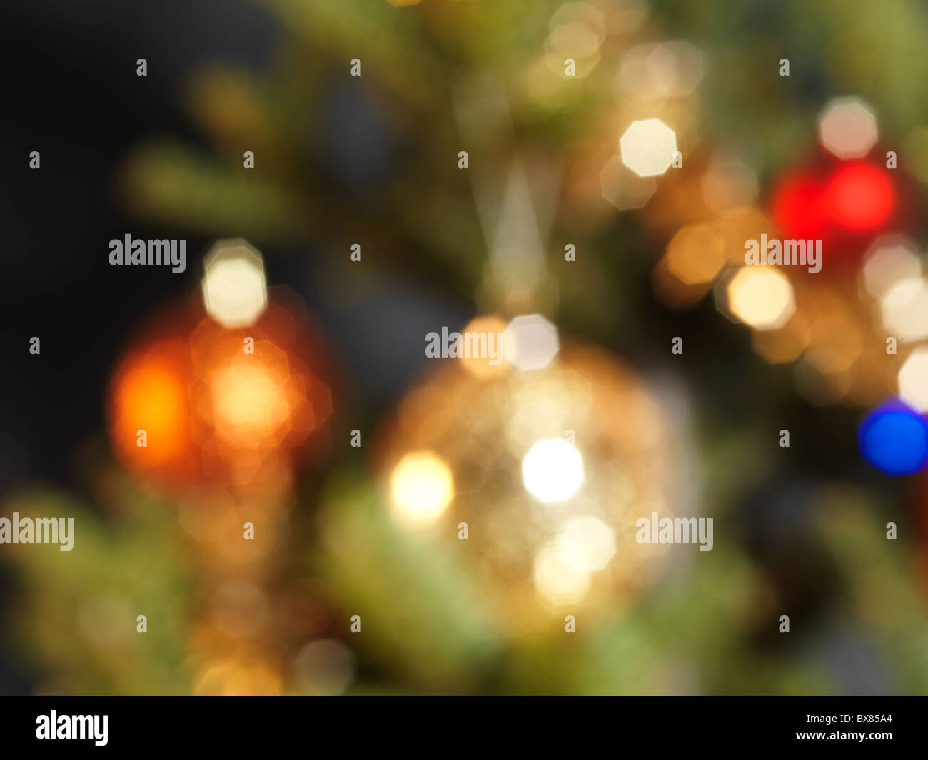 Out of focus decorated Christmas tree abstract colorful background Stock Photo