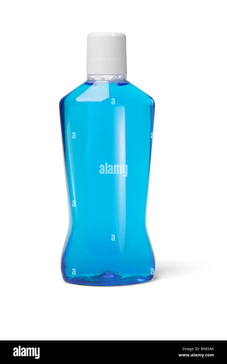 Plastic bottle of mouthwash on white background Stock Photo