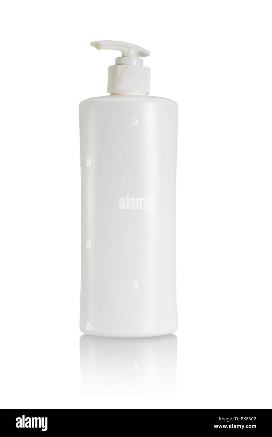 Plastic bottle of skin care product on white background Stock Photo