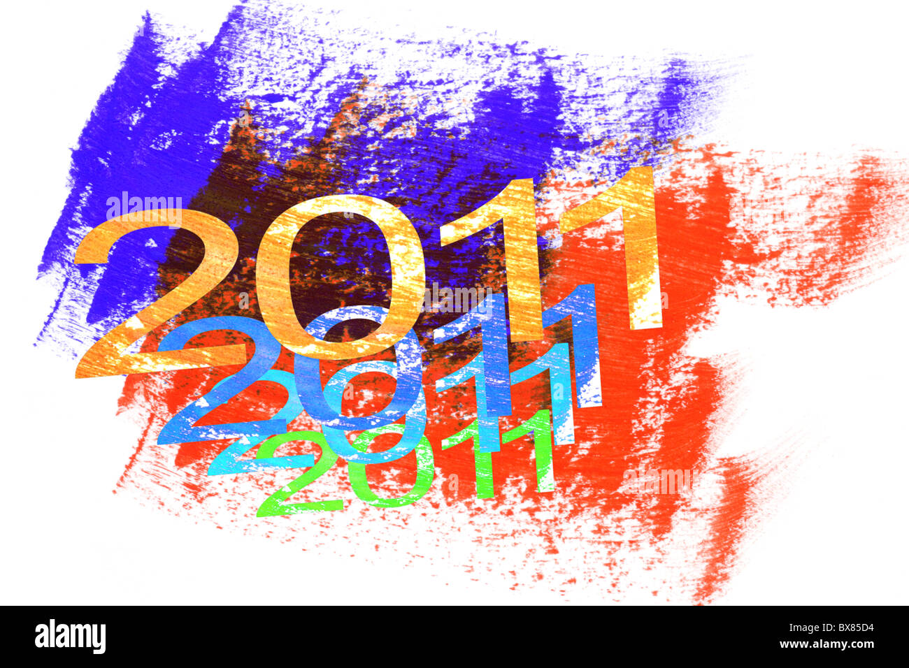 2011 new year on color paint brush strokes background Stock Photo