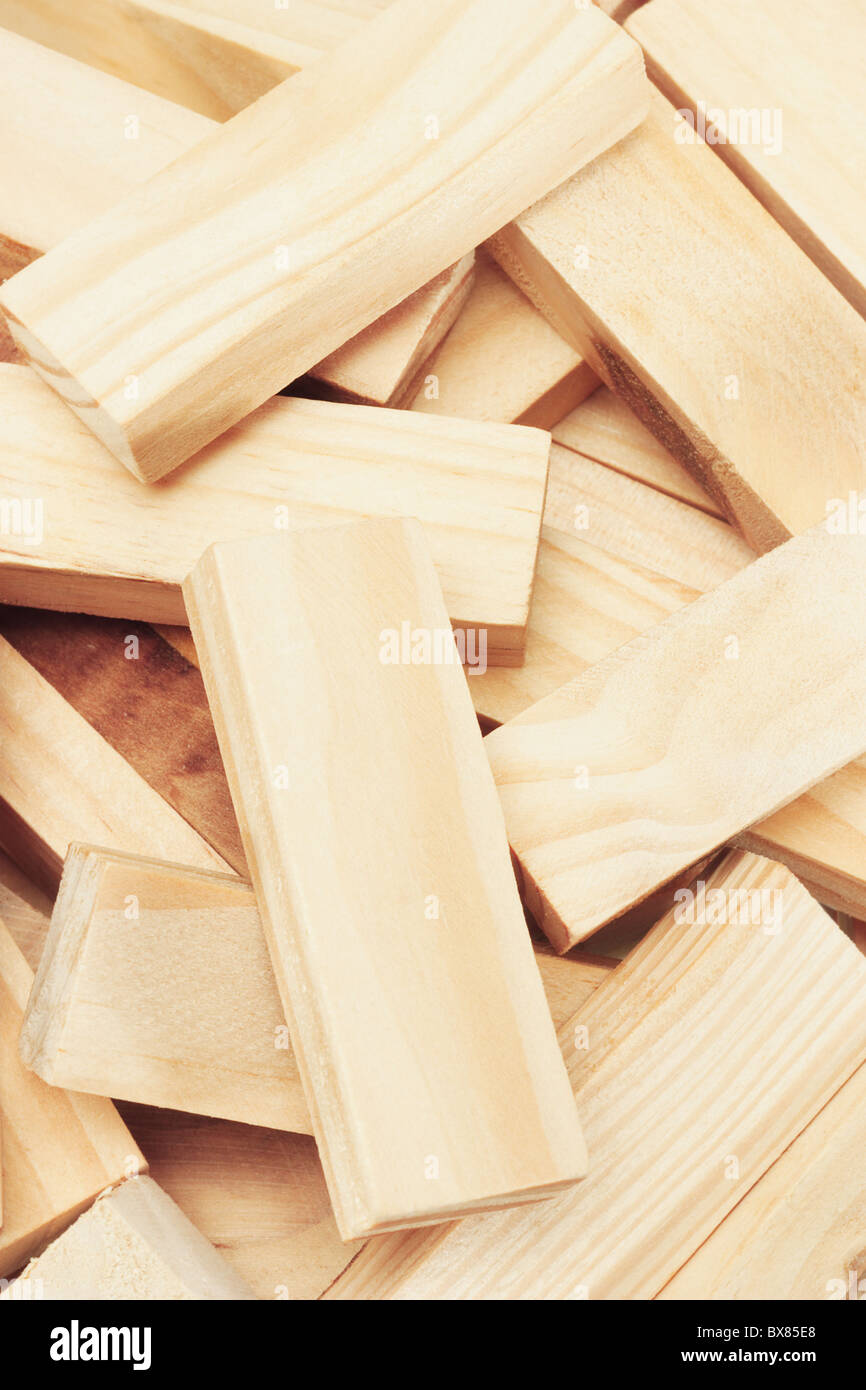 Close up of wooden building blocks background Stock Photo