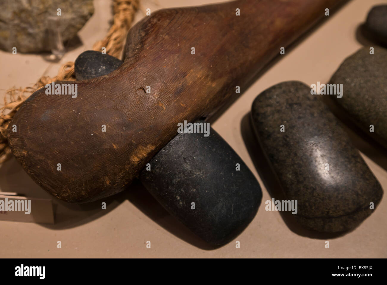 Mississippian period Axe Heads or Celts found at Cahokia Mounds State Historic Site, Illinois, USA. Stock Photo