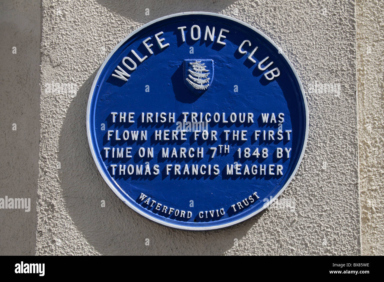 Two plaques commemorating the first flying of the Irish Tricolour in 1848 by Thomas Francis Meagher, Waterford, Ireland. Stock Photo