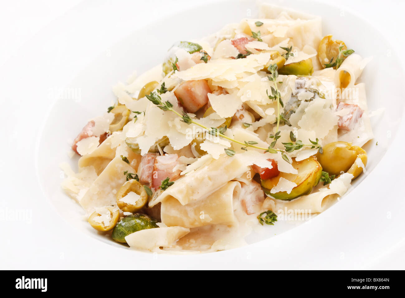 pasta with bacon and vegetables Stock Photo Alamy
