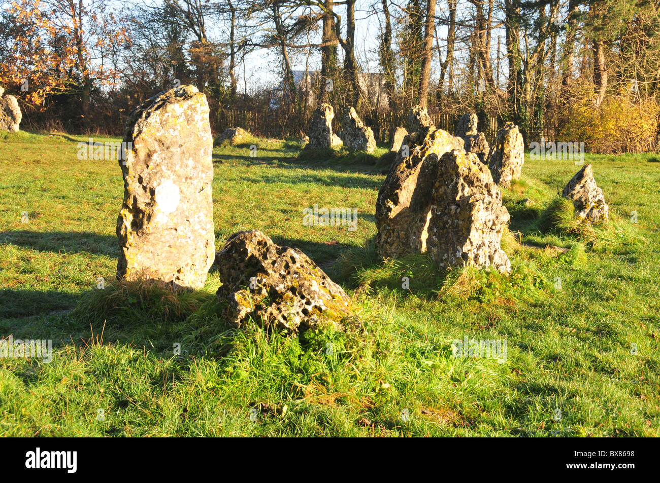 Rollright Stones, a Neolithic stone circle dating from approx. 2500BC near Chipping Norton, Oxfordshire Stock Photo
